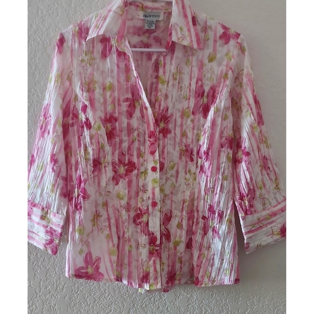 Apparenza Crinkle‎ Sheer Chiffon Blouse Vintage Medium Boho Peasant Indie